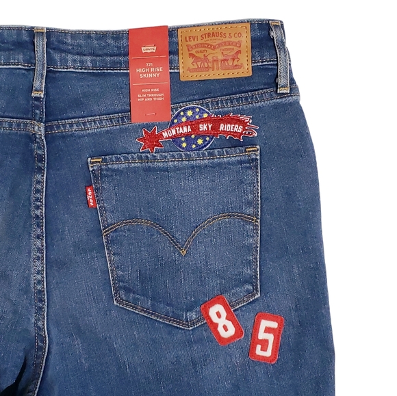 Levis 721 High Rise Skinny Womens Jeans 32x30 Pac Heights Patch Work NWT - Picture 10 of 12